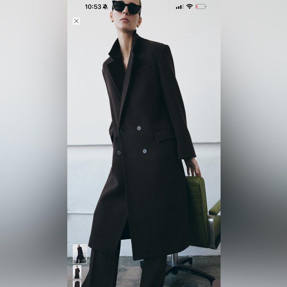 Zara wool Double-Breasted Brown Coat! Nwt